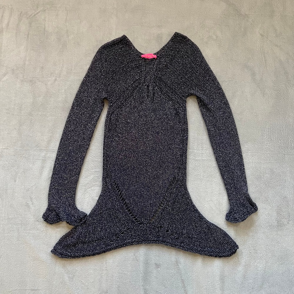 French Antoine et Lili Knit Dress Womens XS Mermaid Metallic Sparkle Blue Silver